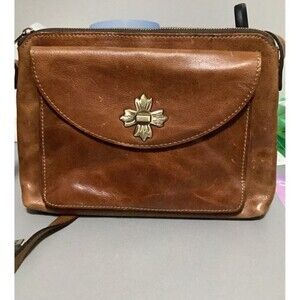 Vintage Brown Leather Crossbody Bag with Gold Accent Patricia‎ Nash Salina